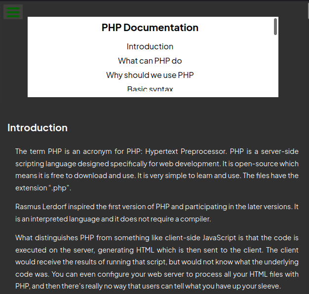 Technical documentation page project.